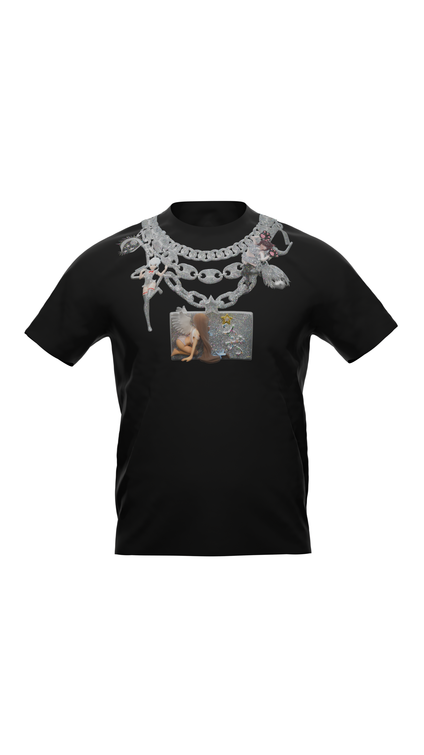 Original Stretch Slim Fit Anime Diamond Necklace Print Tee