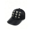 Five-Pointed Star Rivet Pebbled Leather Curved Brim Trucker Cap – Unisex