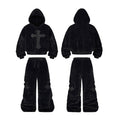 Warm Double-Sided Fleece & Leather Patchwork Cross Faux Rabbit Fur Set (Unisex)