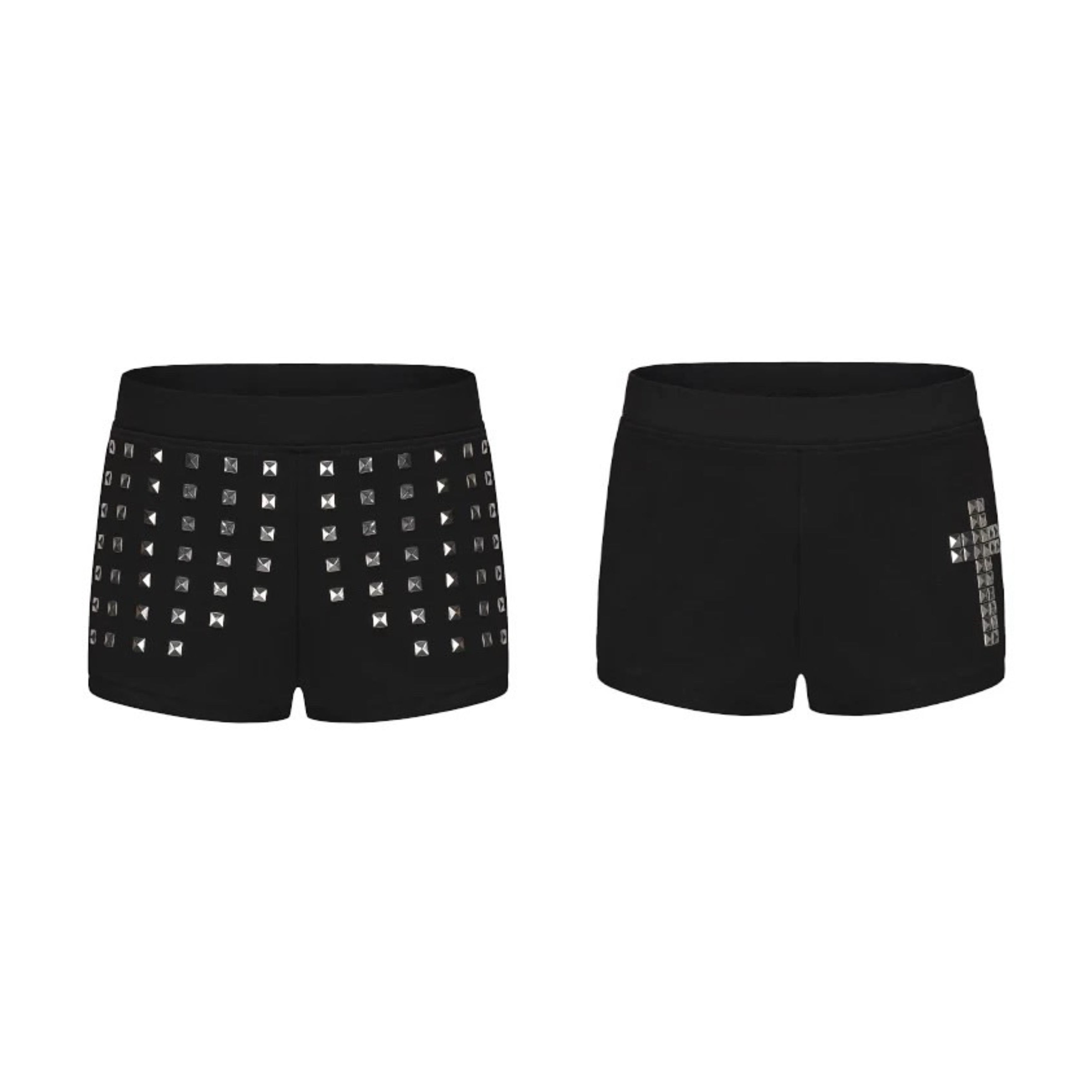 Low-Rise Slim-Fit Stretch Shorts with Rivets & Cross Detail – Women's