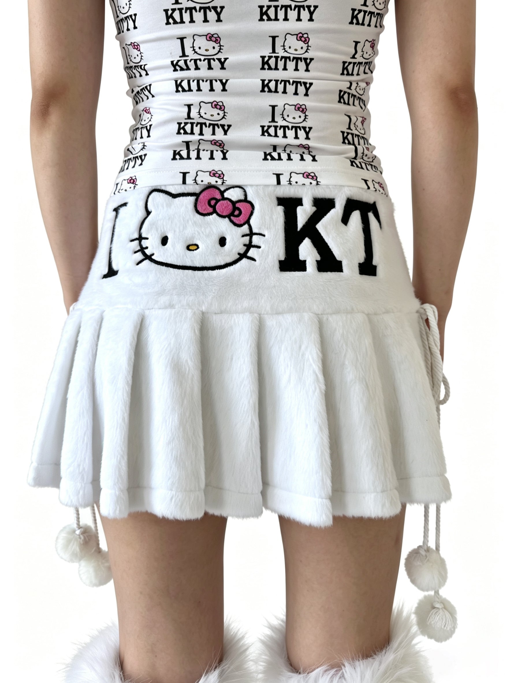 Cute White Faux Fur Kitty Plush Mini Skirt