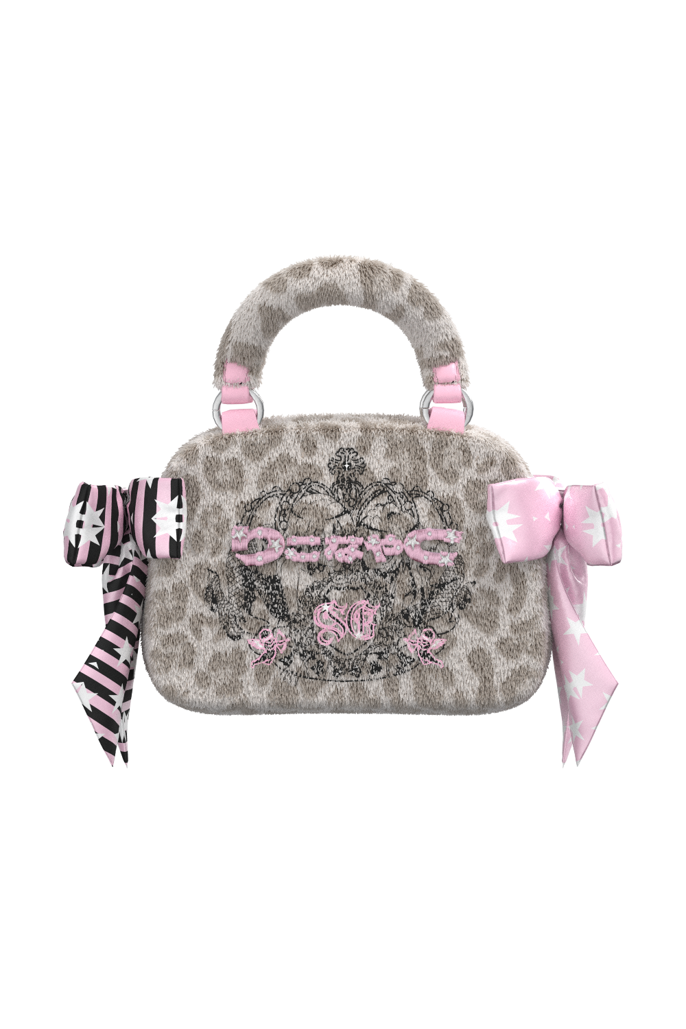 Original Anime Embroidered Large Bow Cute Leopard Print Handbag