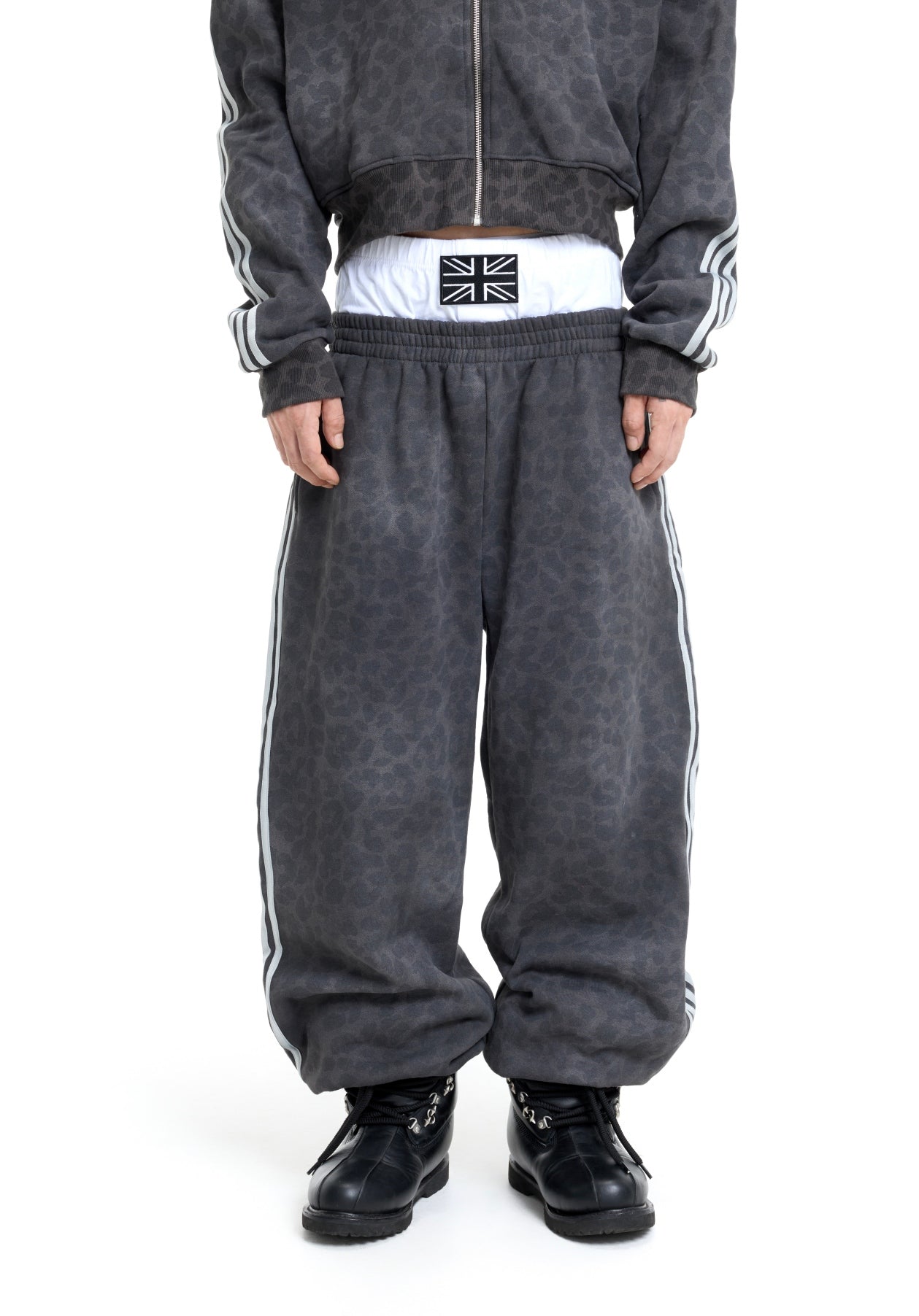 Leopard Print Gray Distressed Washed Sweatpants