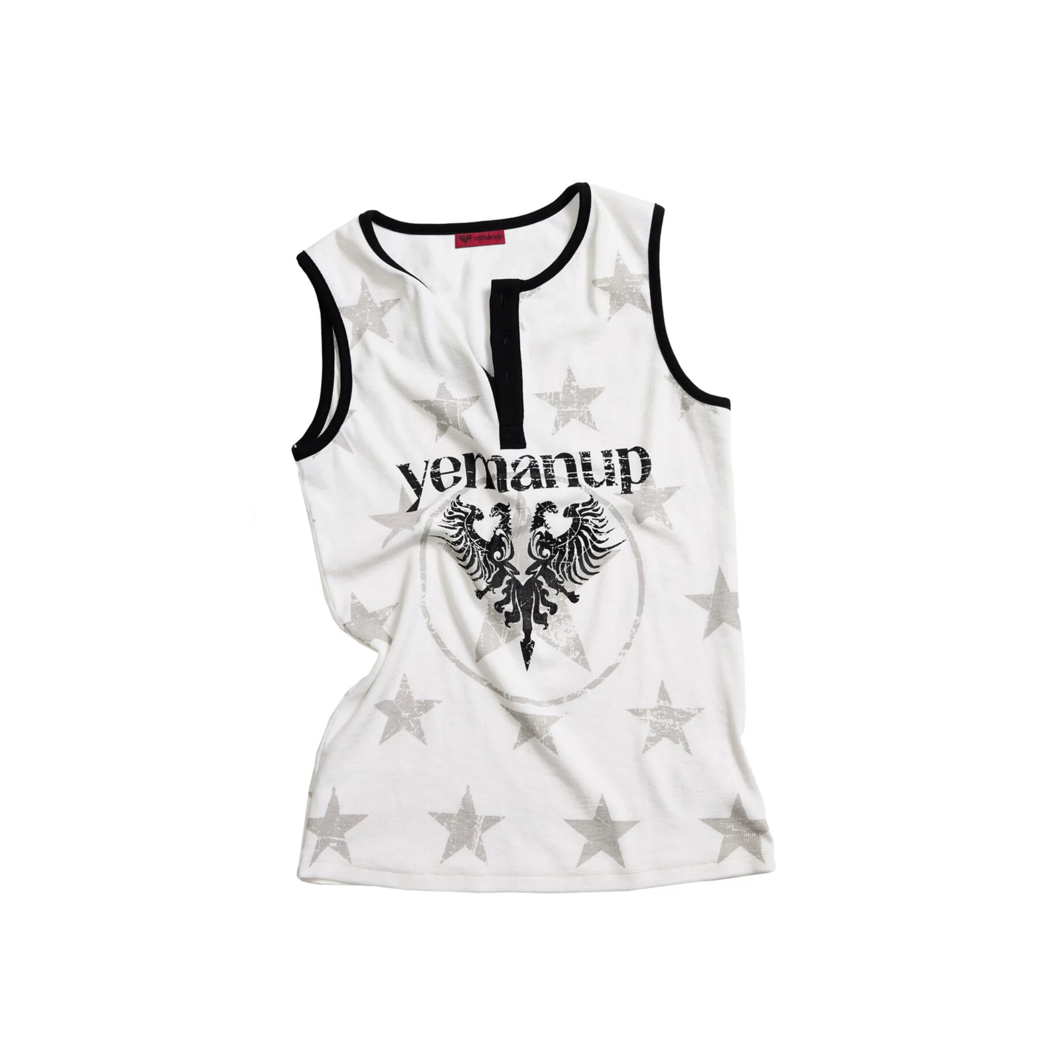 Button Placket All-Over Distressed Star Double-Headed Eagle Logo Totem Print Camisole