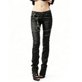 Black Coated Zipper Rivet Skinny Ultra Low-Rise Pants