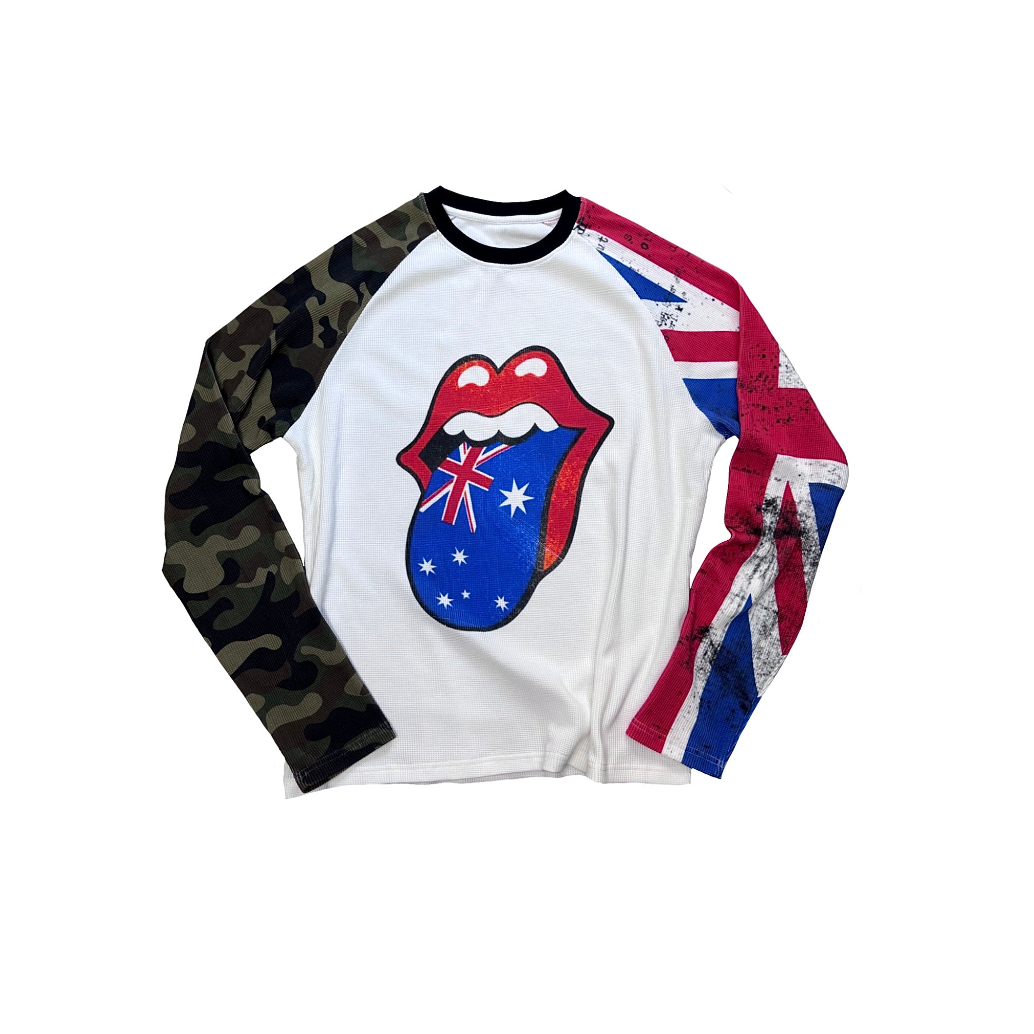 Unisex Waffle Rolling Stones Tongue Punk Raglan Long Sleeve Top