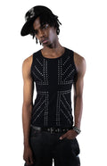 Unisex Ribbed Fitted Tank Top with Union Jack Print & Studs – Athletic Style