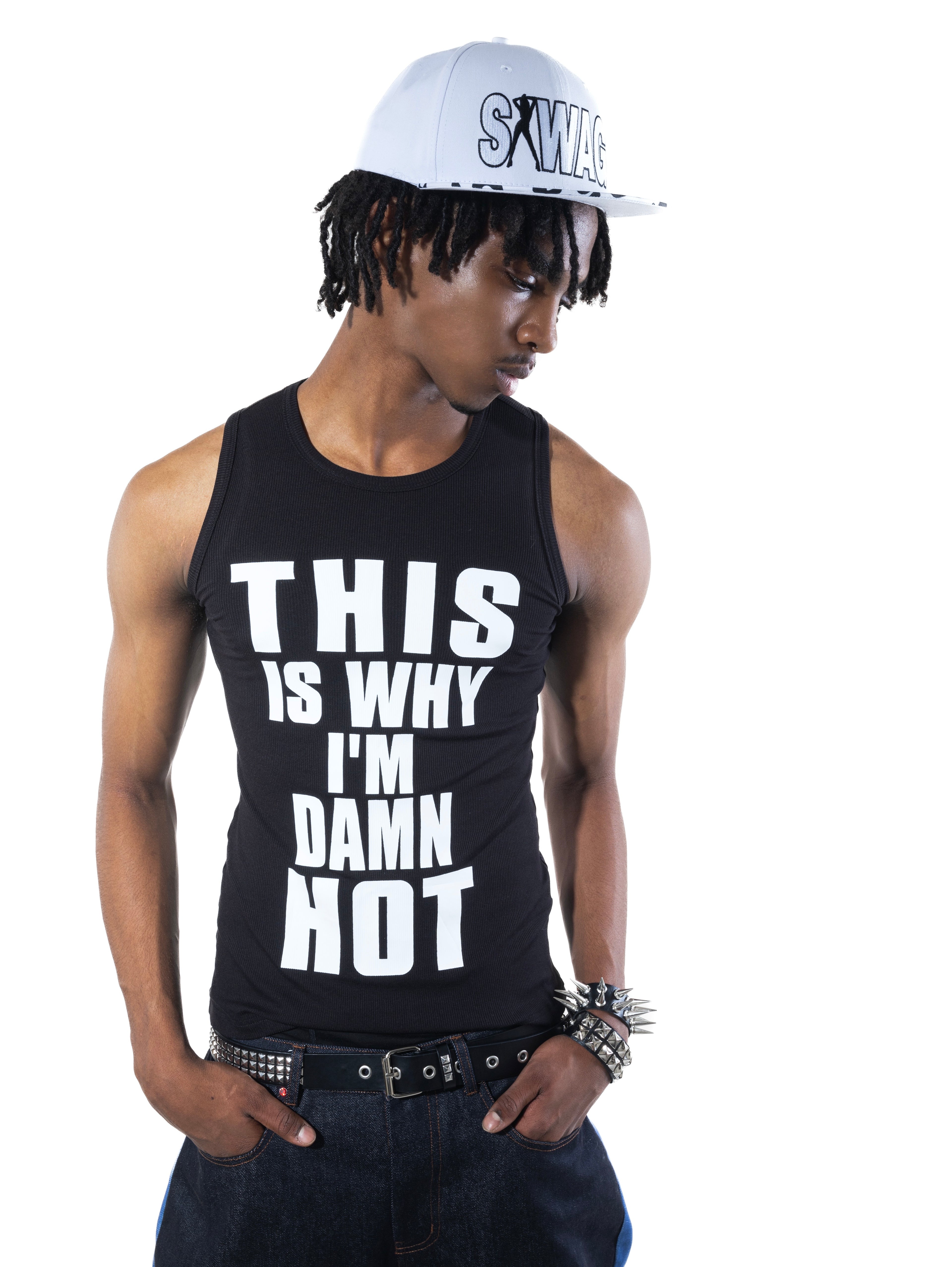 Unisex Ribbed Fitted Tank with Slogan Graphic, American Style