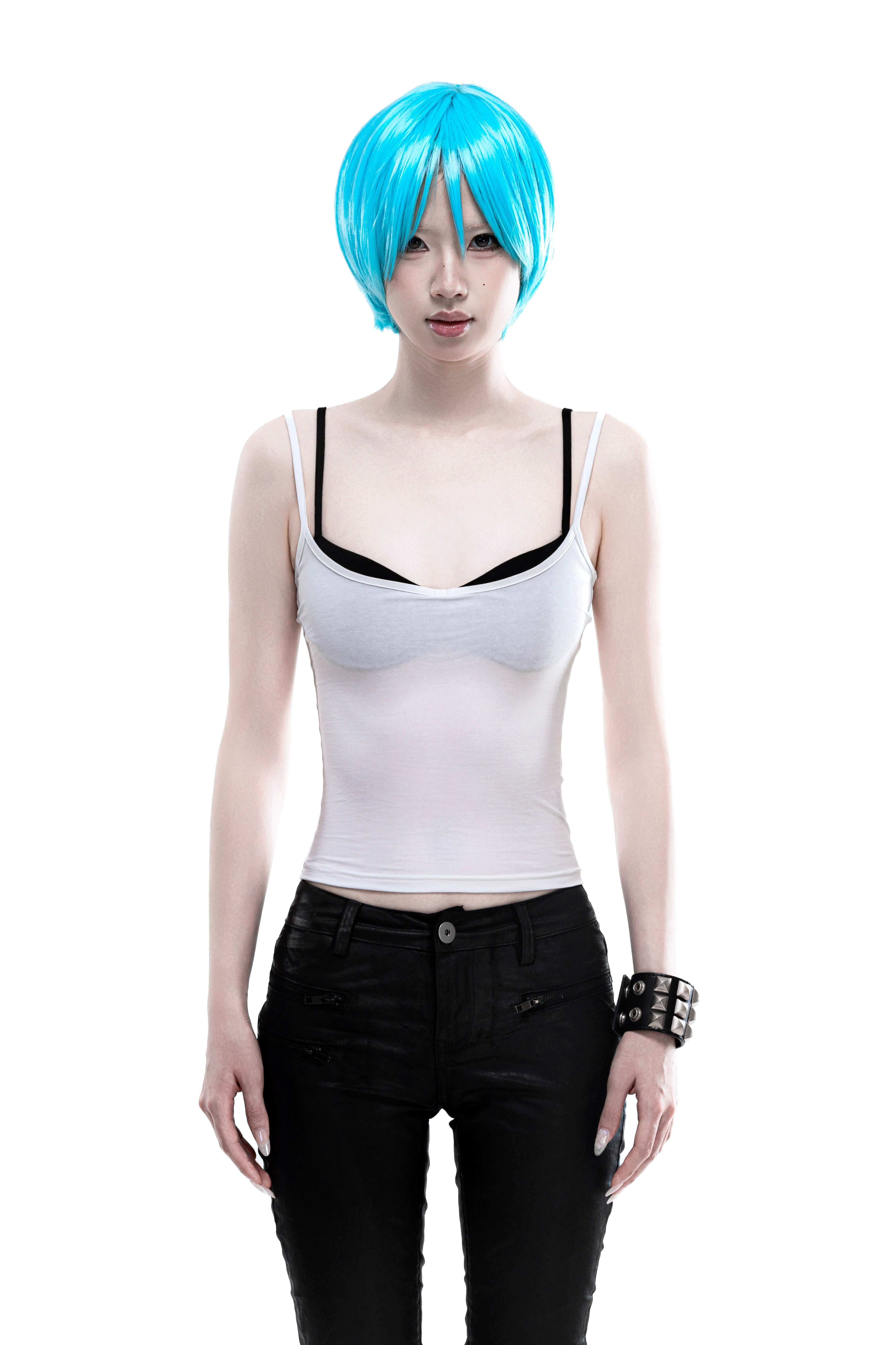 4-Color Patchwork Plunging Fake Two-Piece Punk Camisole