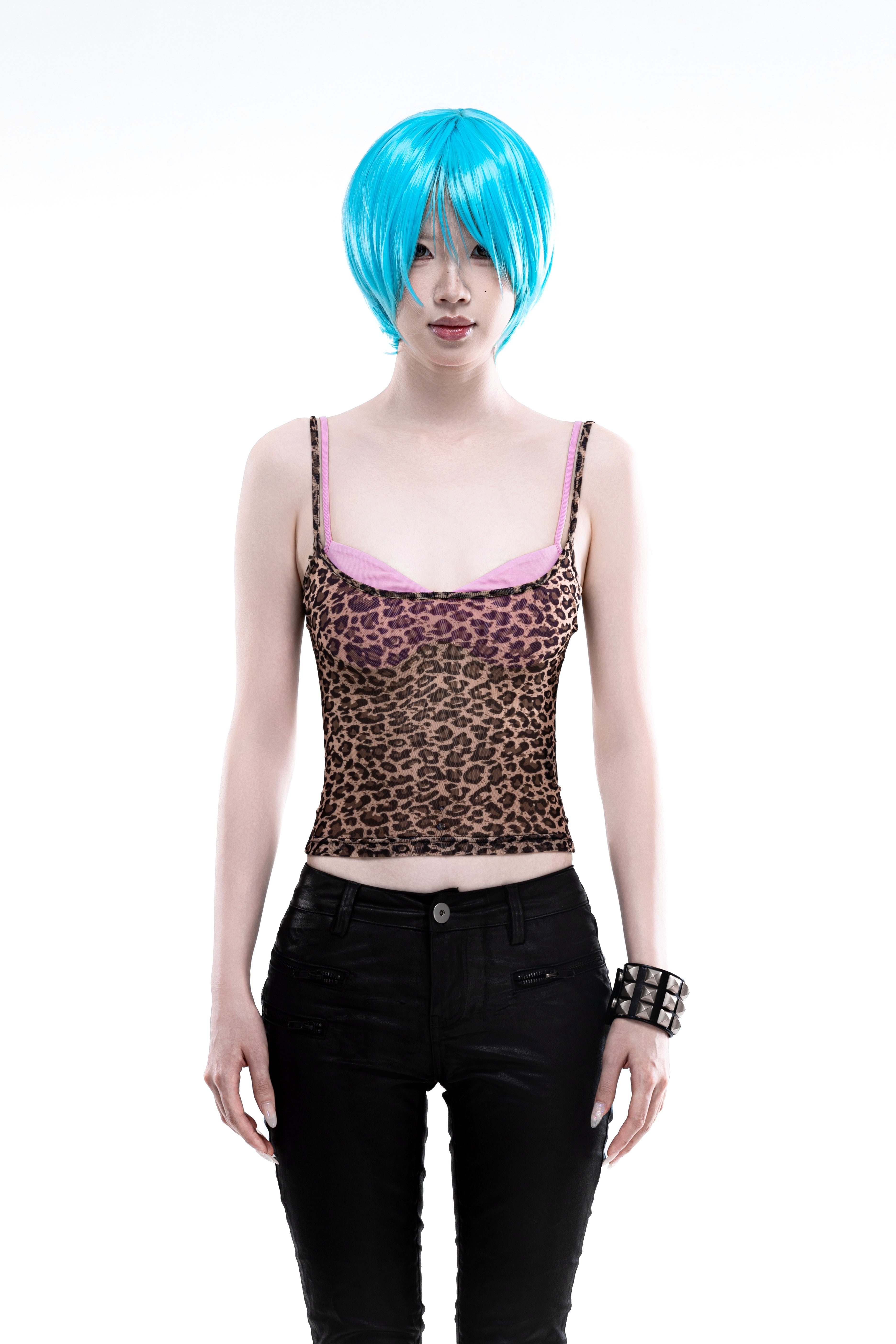 4-Color Patchwork Plunging Fake Two-Piece Punk Camisole