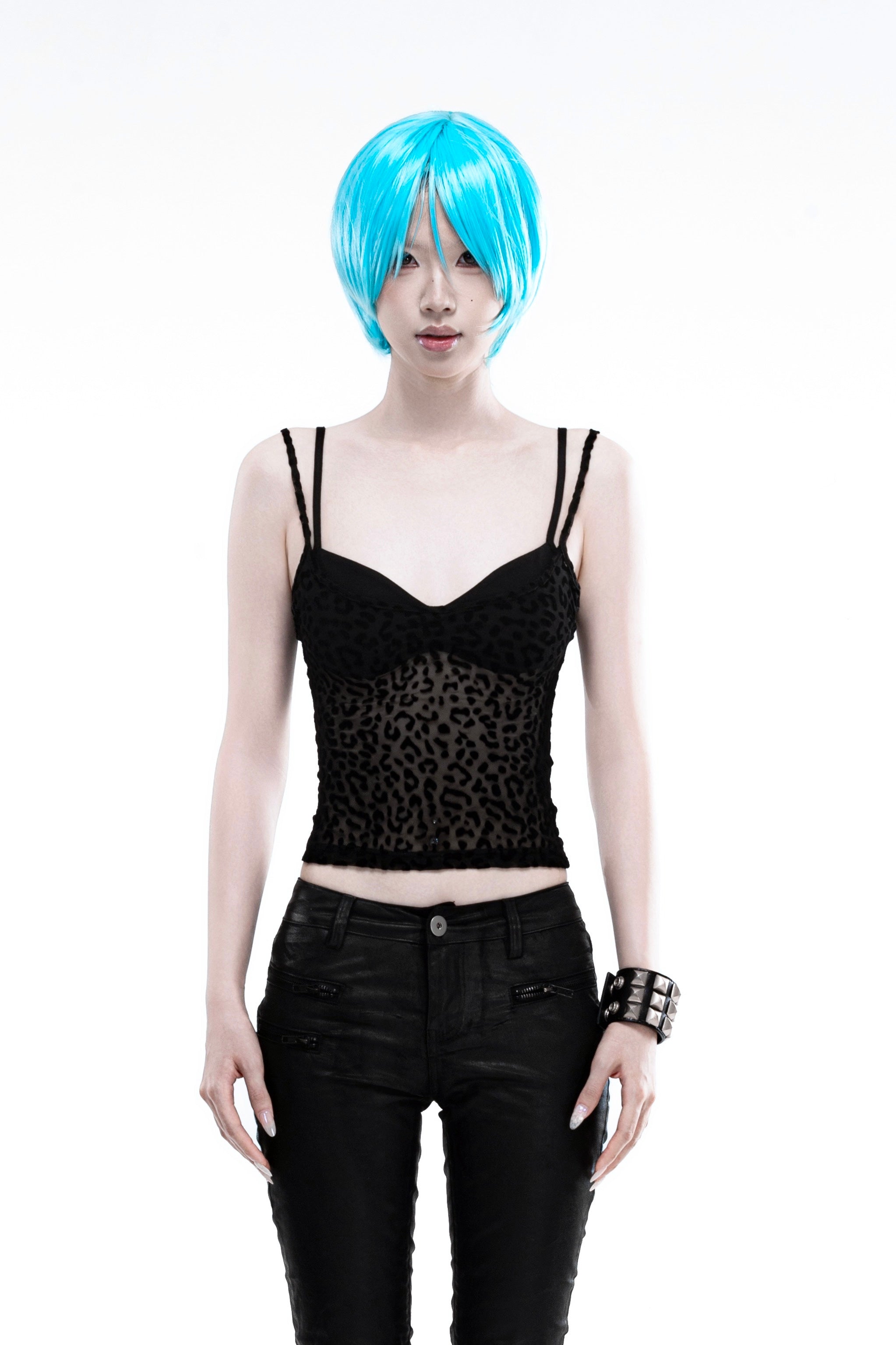 4-Color Patchwork Plunging Fake Two-Piece Punk Camisole