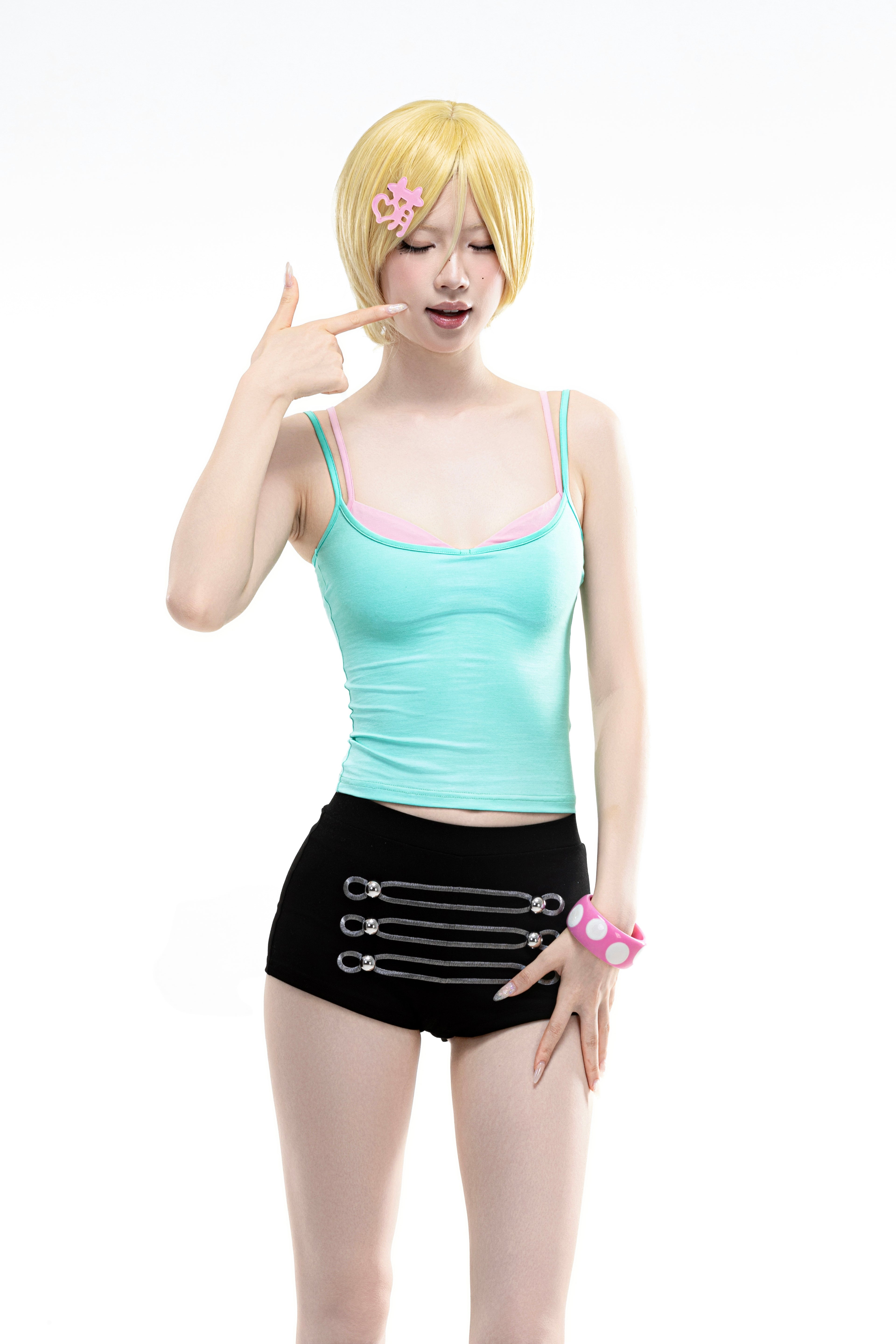 Summer Mint Green Color-Block Illusion Two-Piece Slimming Camisole
