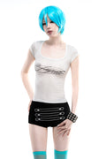 Angel Girl Sheer Fitted Top with Rhinestone Wings, Regular Shoulder, Short Sleeve