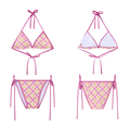 Original purple plaid two-piece tie-side bikini set for young women, beach vacation hot girl style