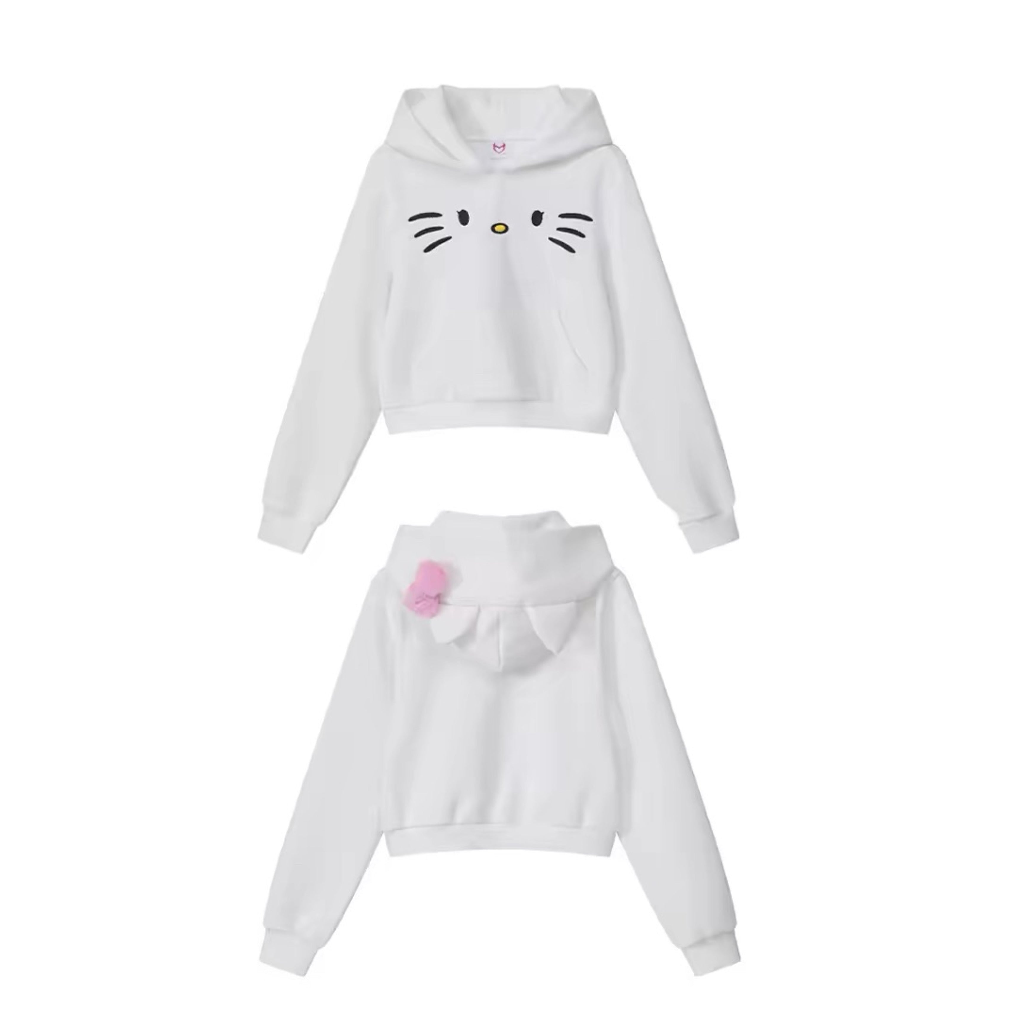 Women's Bow Parody Kitty Fleece-Lined Thick Winter Hoodie
