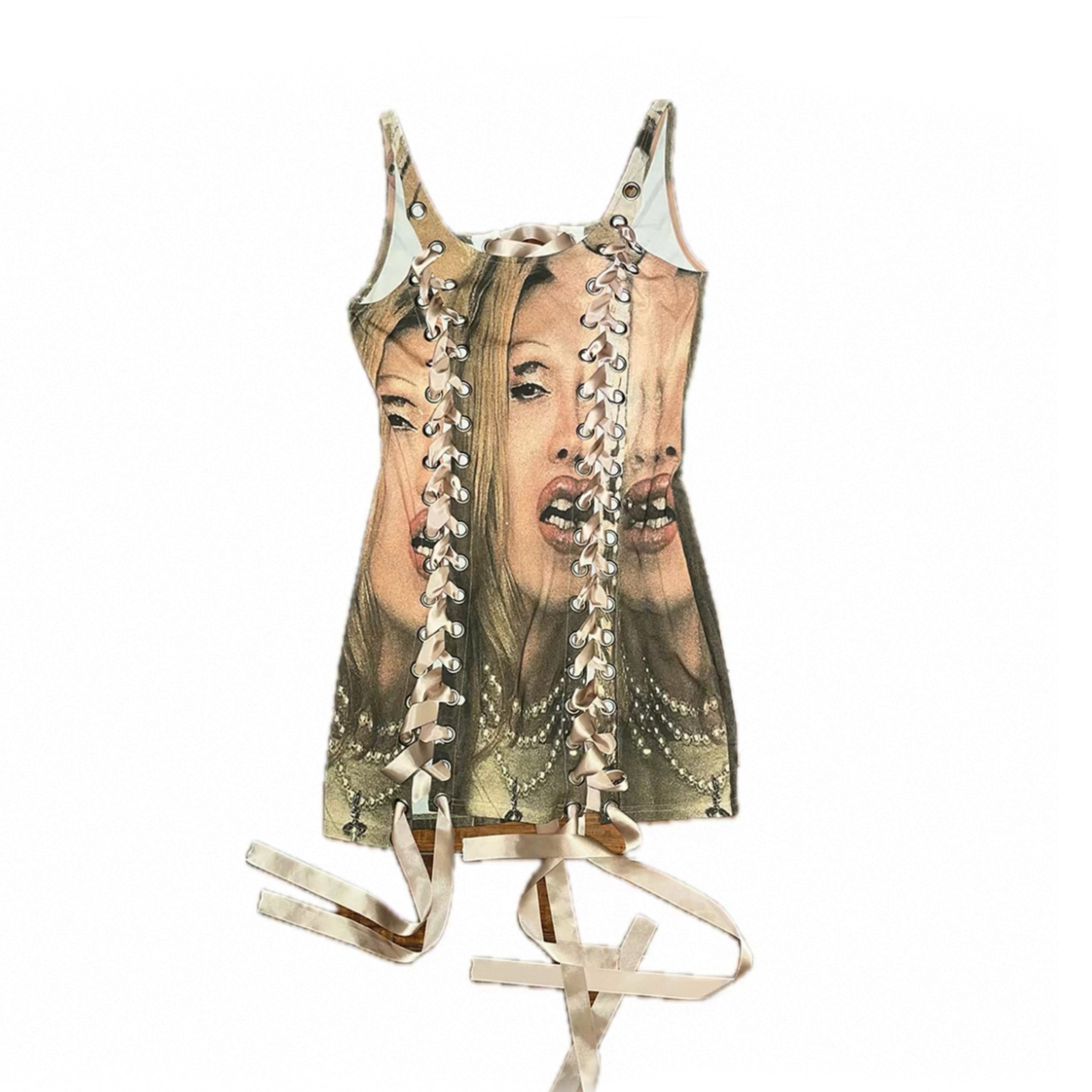 All-strap, super heavy-duty printed lace-up tank stretch bodycon dress