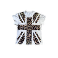 Leopard Print Flag Rivet Visual Kei Graphic T-Shirt, Regular Shoulder Short Sleeve